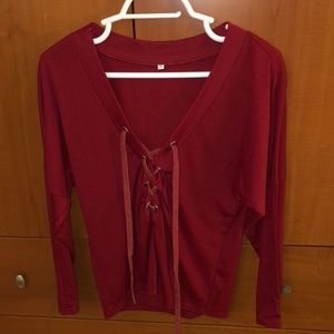 Sexy dark red tie front shirt